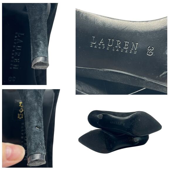 Lauren Ralph Lauren Pumps Black Suede Leather Wingtip Stiletto - Picture 9 of 9